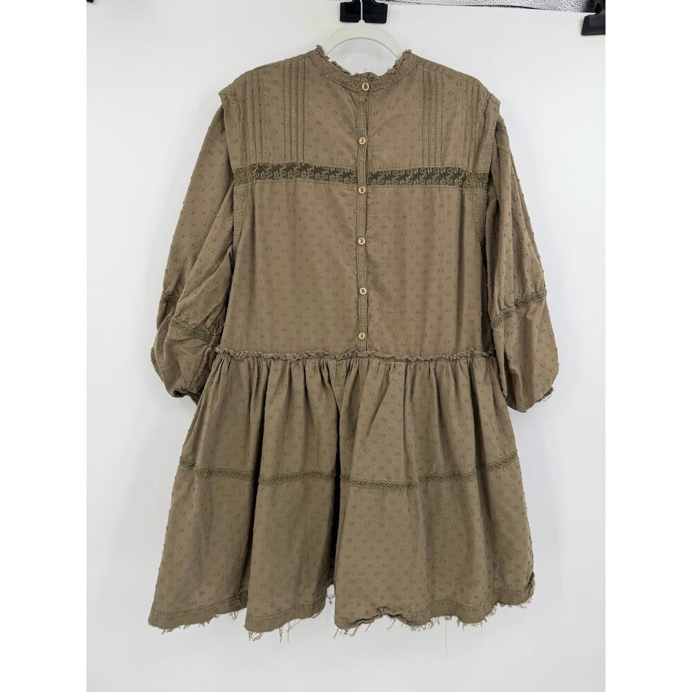 Pilcro Long Sleeve Mock Neck Swing Mini Dress Size L Rustic Olive Boho Eyelet - Picture 4 of 16